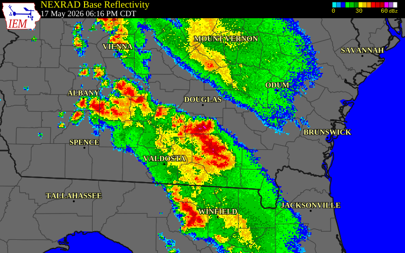 NEXRAD radar during the Sunday, May 17, 2026 storm activity in Atkinson County, Georgia