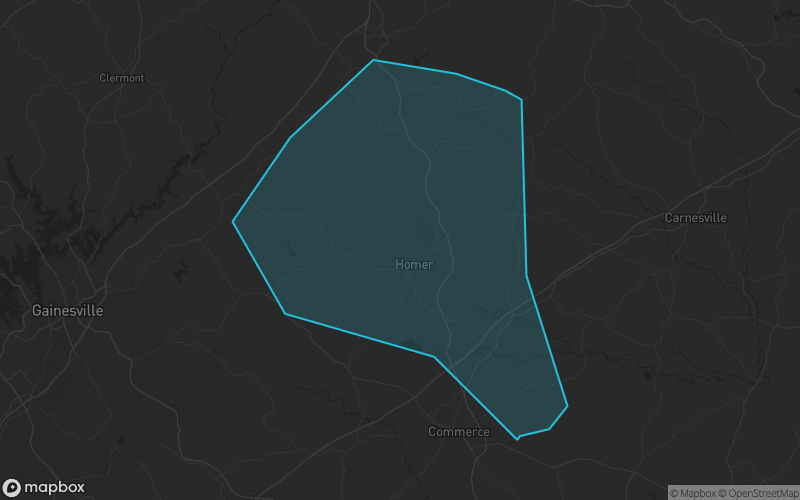 Map of Banks County, Georgia showing the county boundary and surrounding cities