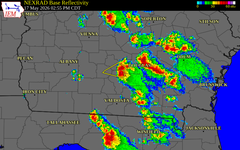 NEXRAD radar during the Sunday, May 17, 2026 storm activity in Berrien County, Georgia