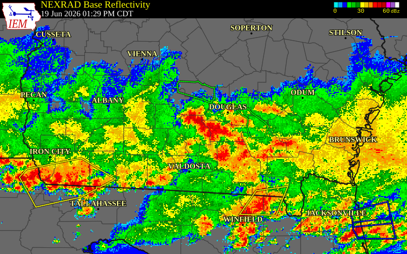 NEXRAD radar during the Friday, June 19, 2026 storm activity in Berrien County, Georgia