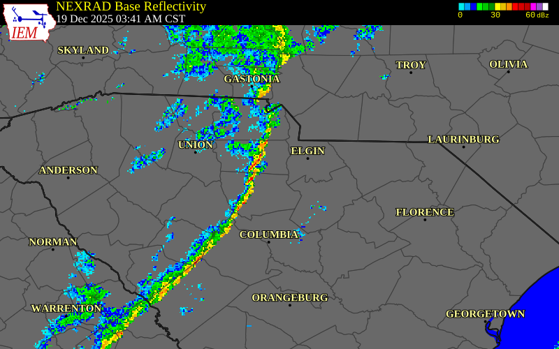 NEXRAD radar during the Friday, December 19, 2025 storm activity in Calhoun County, Georgia