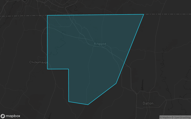 Map of Catoosa County, Georgia showing the county boundary and surrounding cities