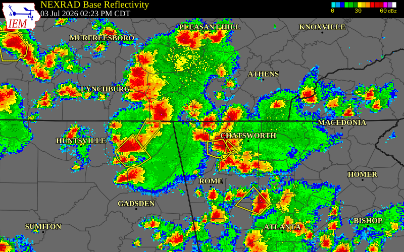 NEXRAD radar during the Friday, July 3, 2026 storm activity in Catoosa County, Georgia