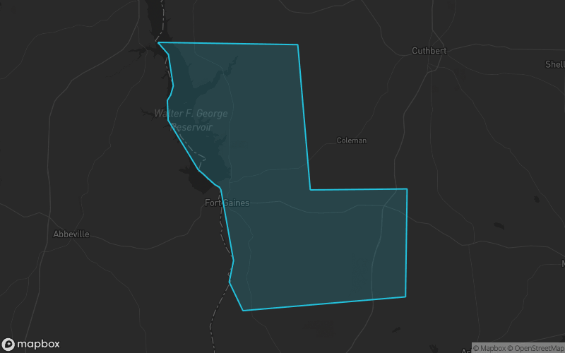 Map of Clay County, Georgia showing the county boundary and surrounding cities