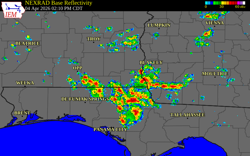 NEXRAD radar during the Saturday, April 4, 2026 storm activity in Clay County, Georgia