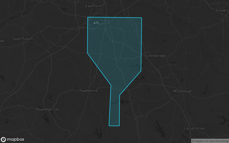 Map of Clayton County, Georgia showing the county boundary and surrounding cities