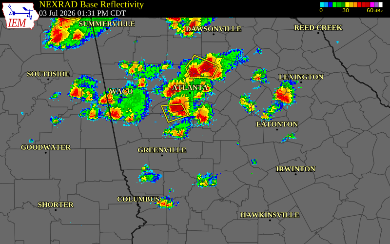 NEXRAD radar during the Friday, July 3, 2026 storm activity in Clayton County, Georgia
