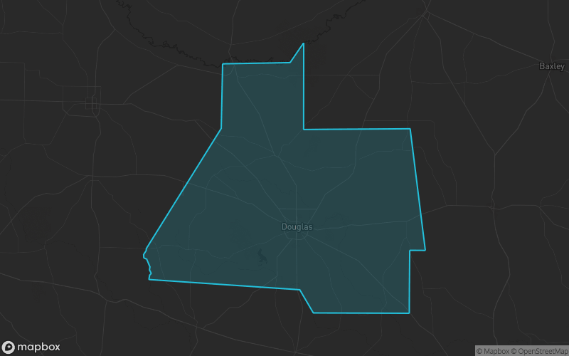 Map of Coffee County, Georgia showing the county boundary and surrounding cities