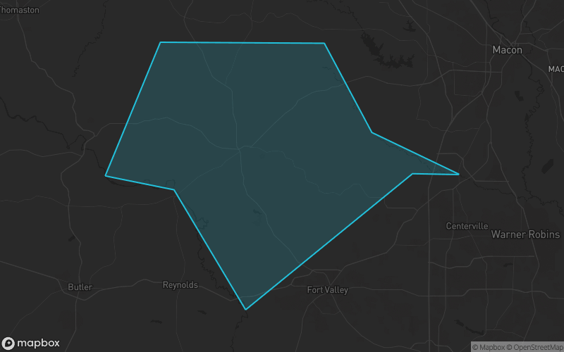 Map of Crawford County, Georgia showing the county boundary and surrounding cities