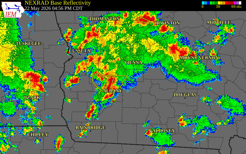 NEXRAD radar during the Friday, May 22, 2026 storm activity in Crisp County, Georgia