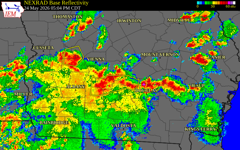 NEXRAD radar during the Sunday, May 24, 2026 storm activity in Crisp County, Georgia