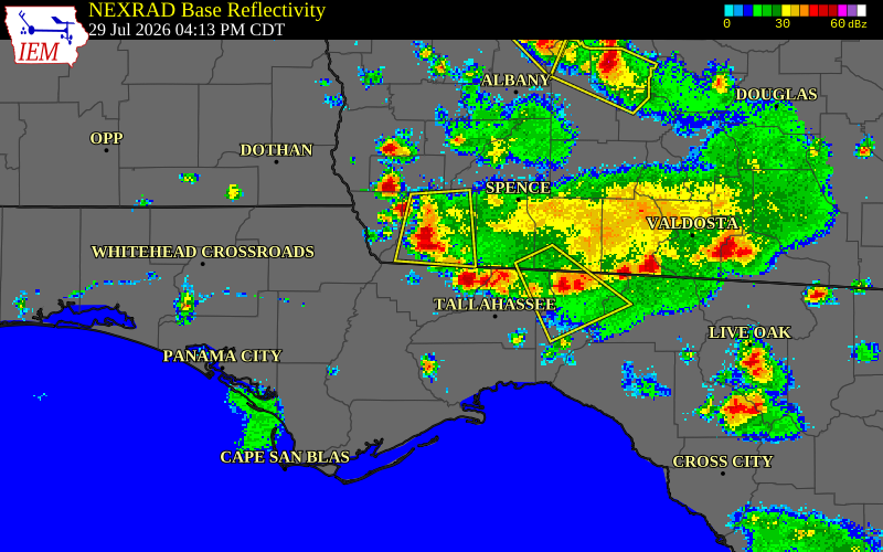 NEXRAD radar during the Wednesday, July 29, 2026 storm activity in Decatur County, Georgia