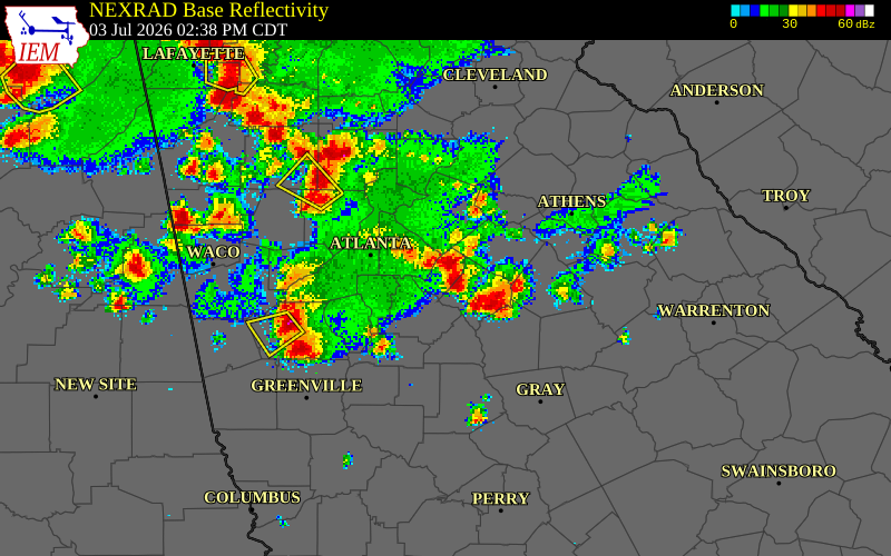 NEXRAD radar during the Friday, July 3, 2026 storm activity in DeKalb County, Georgia