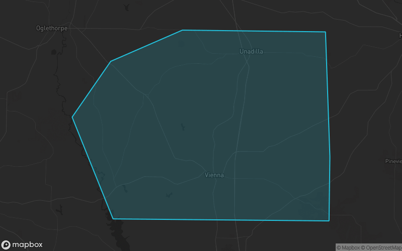 Map of Dooly County, Georgia showing the county boundary and surrounding cities