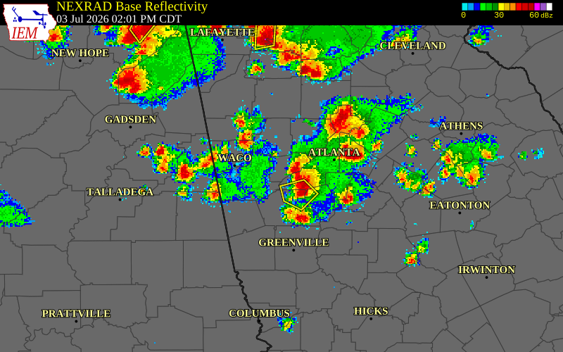 NEXRAD radar during the Friday, July 3, 2026 storm activity in Douglas County, Georgia