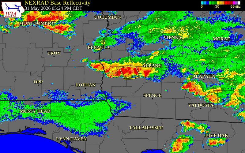 NEXRAD radar during the Sunday, May 31, 2026 storm activity in Early County, Georgia