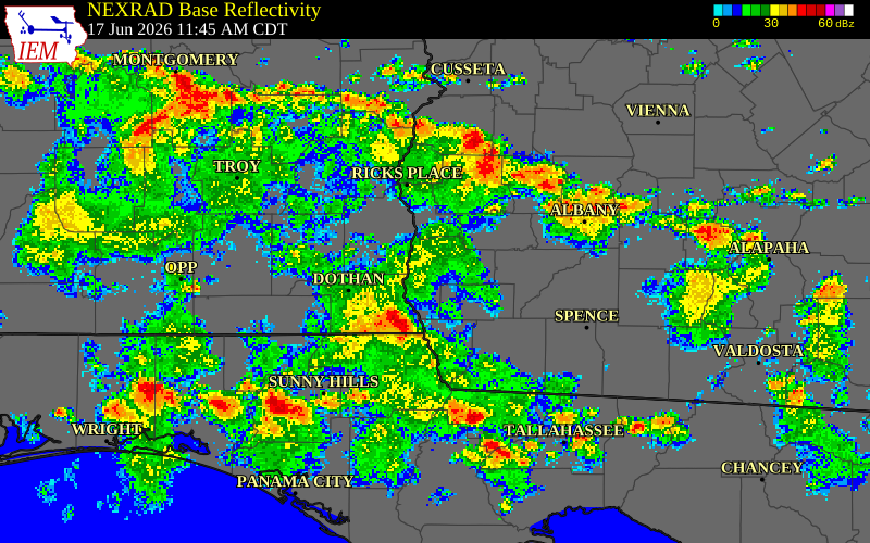 NEXRAD radar during the Wednesday, June 17, 2026 storm activity in Early County, Georgia
