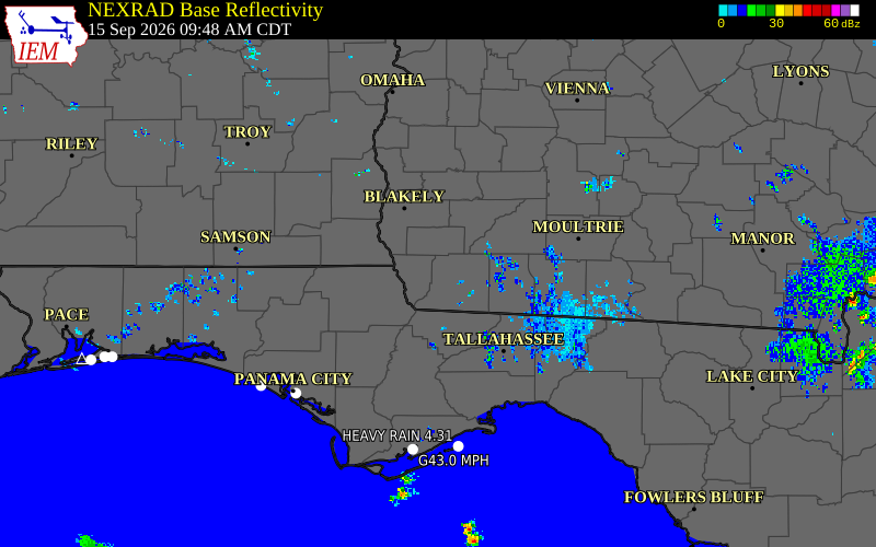 Current NEXRAD radar over Early County, Georgia with recent storm report locations