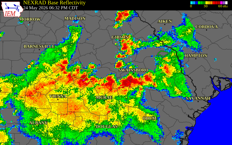 NEXRAD radar during the Sunday, May 24, 2026 storm activity in Emanuel County, Georgia