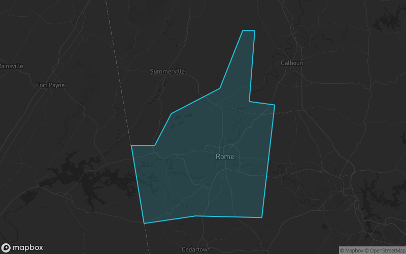 Map of Floyd County, Georgia showing the county boundary and surrounding cities