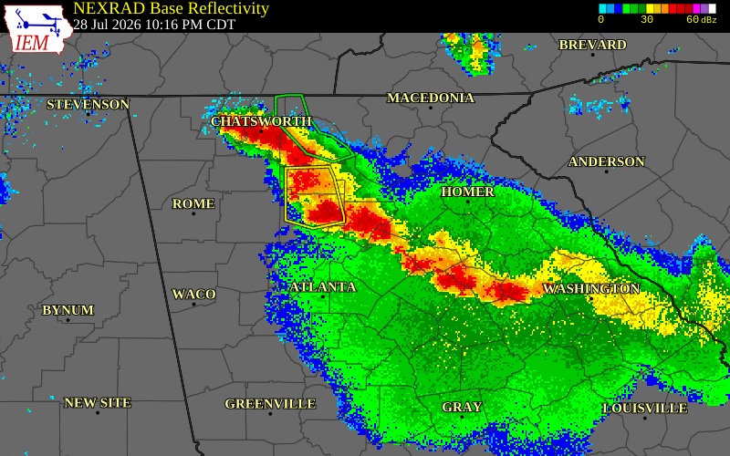 NEXRAD radar during the Tuesday, July 28, 2026 storm activity in Forsyth County, Georgia