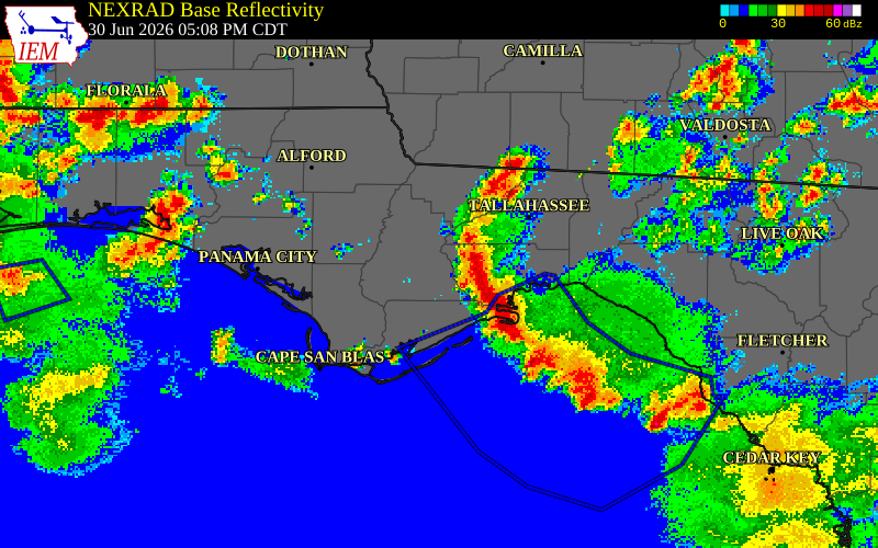 NEXRAD radar during the Tuesday, June 30, 2026 storm activity in Franklin County, Georgia