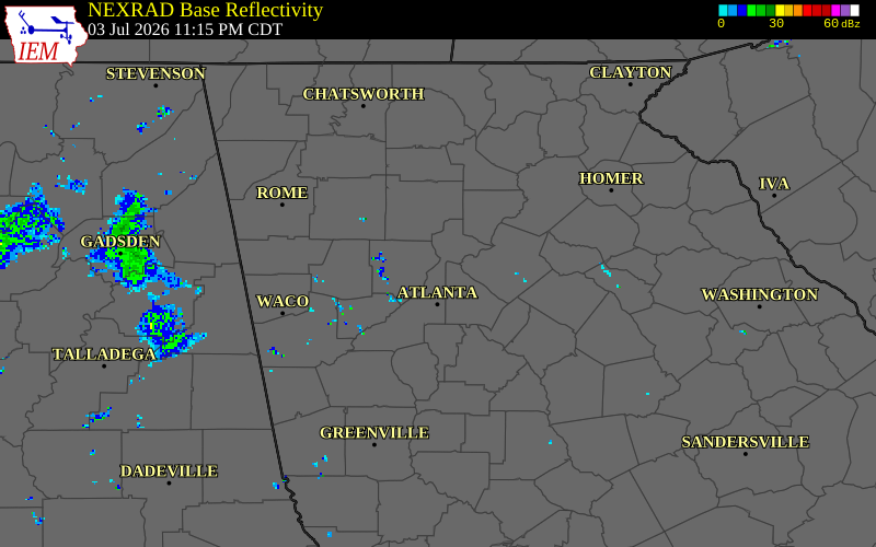 NEXRAD radar during the Saturday, July 4, 2026 storm activity in Fulton County, Georgia