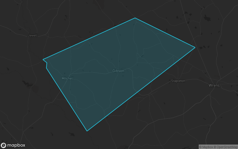 Map of Glascock County, Georgia showing the county boundary and surrounding cities