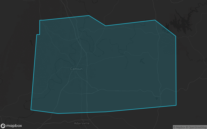 Map of Gordon County, Georgia showing the county boundary and surrounding cities