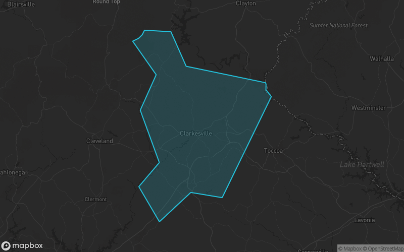 Map of Habersham County, Georgia showing the county boundary and surrounding cities