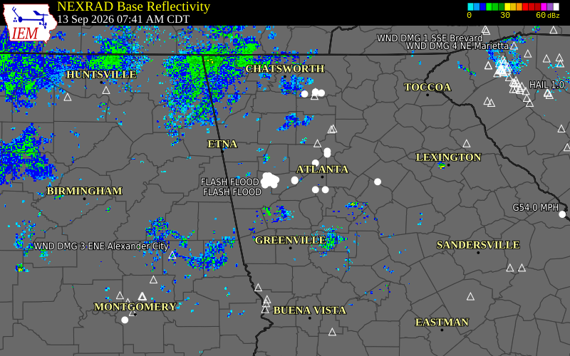 Current NEXRAD radar over Haralson County, Georgia with recent storm report locations