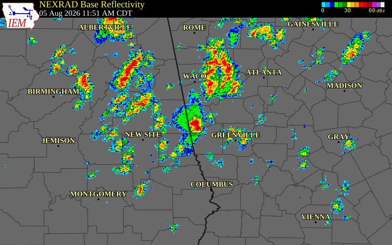 NEXRAD radar during the Wednesday, August 5, 2026 storm activity in Heard County, Georgia