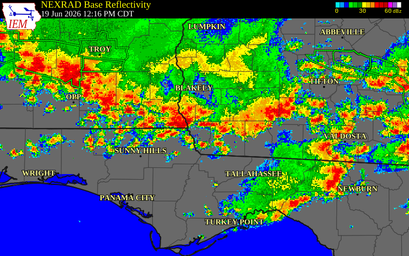 NEXRAD radar during the Friday, June 19, 2026 storm activity in Houston County, Georgia