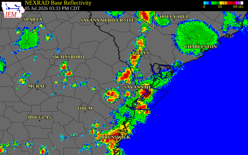 NEXRAD radar during the Sunday, July 5, 2026 storm activity in Jasper County, Georgia