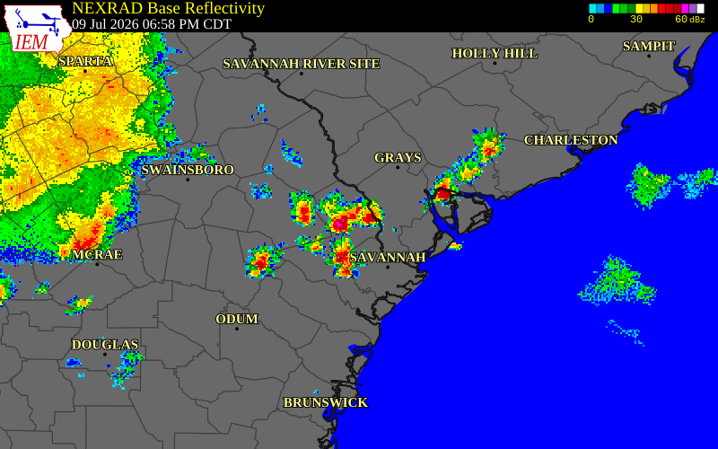 NEXRAD radar during the Thursday, July 9, 2026 storm activity in Jasper County, Georgia