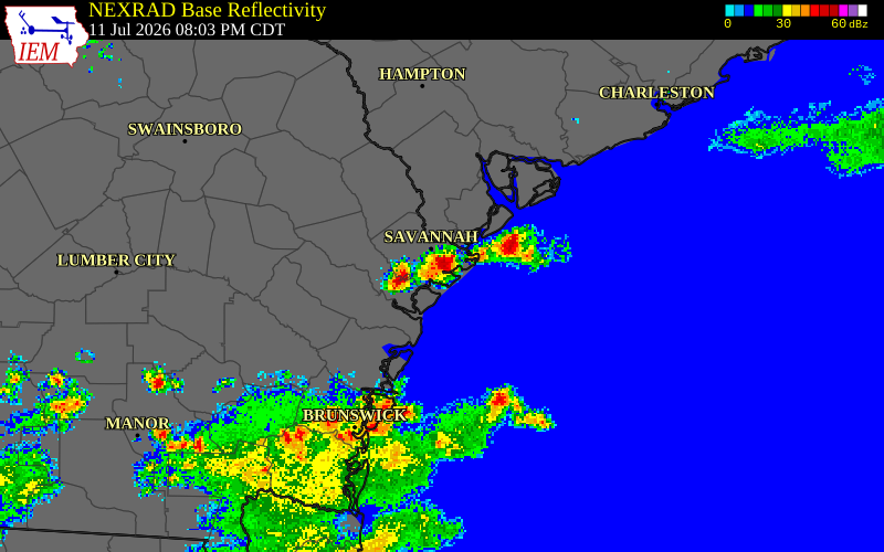 NEXRAD radar during the Saturday, July 11, 2026 storm activity in Jasper County, Georgia
