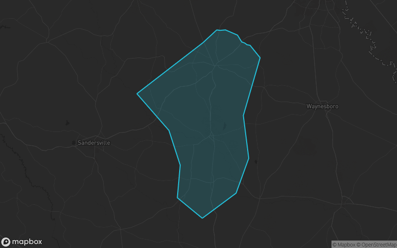 Map of Jefferson County, Georgia showing the county boundary and surrounding cities