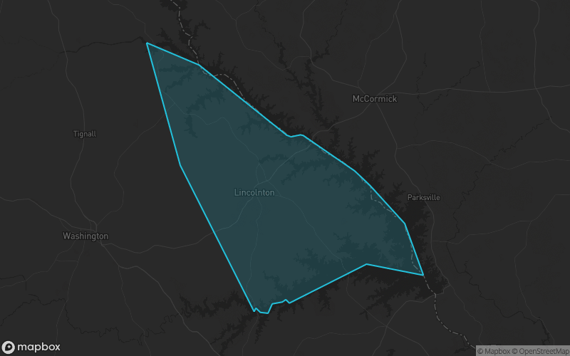 Map of Lincoln County, Georgia showing the county boundary and surrounding cities