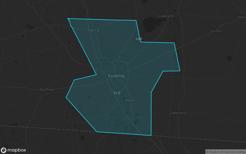 Map of Lowndes County, Georgia showing the county boundary and surrounding cities