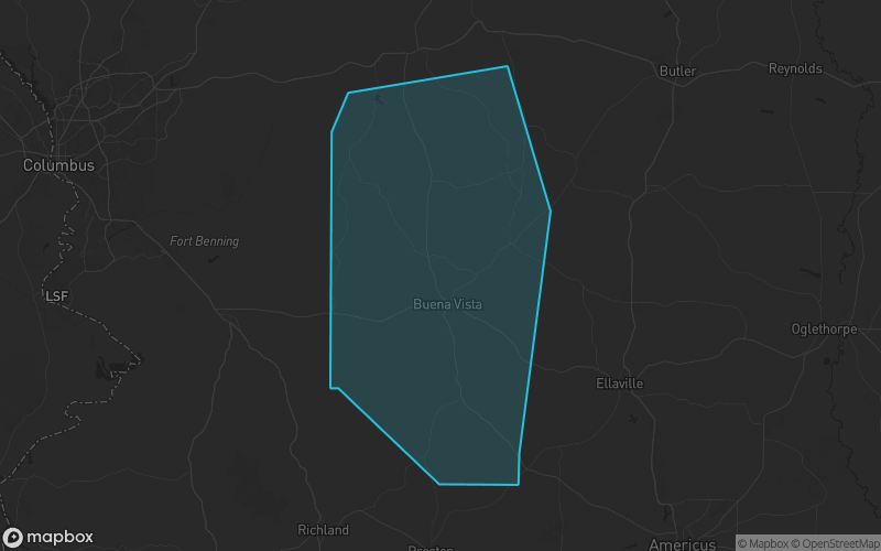 Map of Marion County, Georgia showing the county boundary and surrounding cities