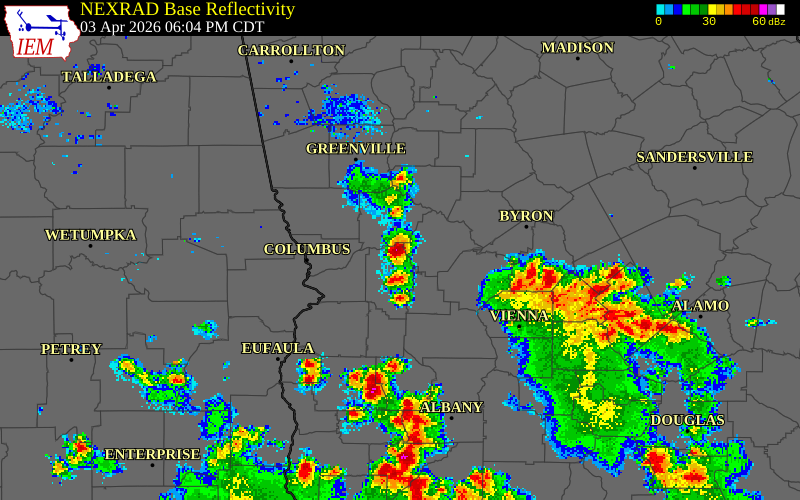NEXRAD radar during the Friday, April 3, 2026 storm activity in Marion County, Georgia