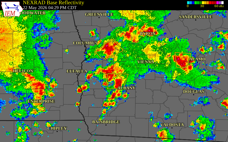 NEXRAD radar during the Friday, May 22, 2026 storm activity in Marion County, Georgia