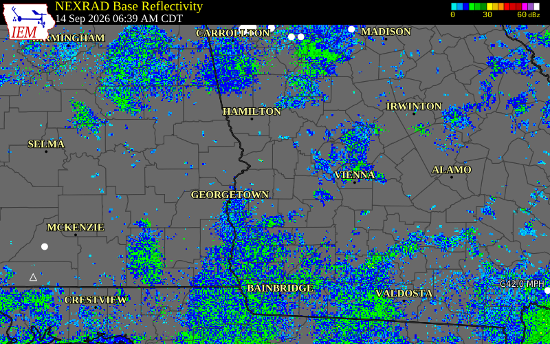 Current NEXRAD radar over Marion County, Georgia with recent storm report locations
