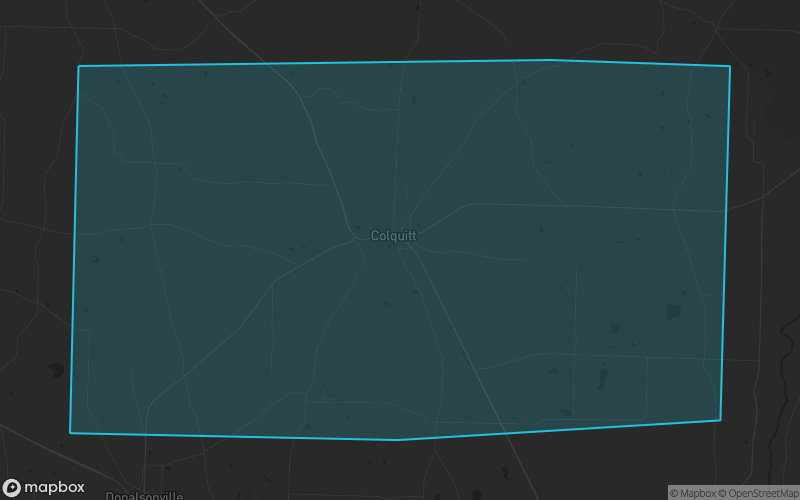 Map of Miller County, Georgia showing the county boundary and surrounding cities
