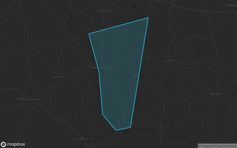 Map of Montgomery County, Georgia showing the county boundary and surrounding cities