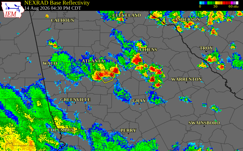 NEXRAD radar during the Friday, August 14, 2026 storm activity in Newton County, Georgia