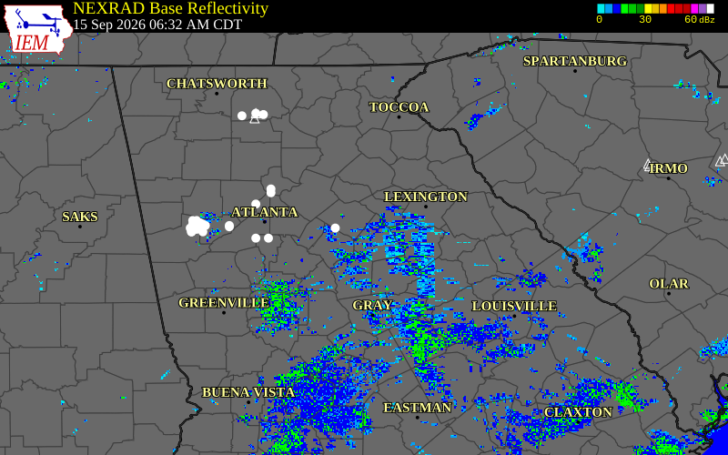Current NEXRAD radar over Newton County, Georgia with recent storm report locations