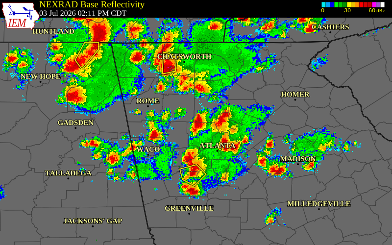 NEXRAD radar during the Friday, July 3, 2026 storm activity in Paulding County, Georgia