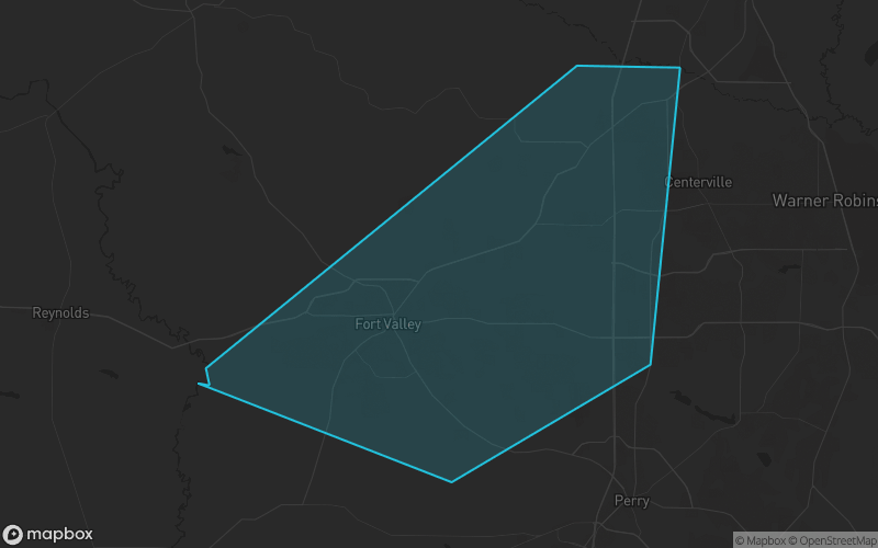 Map of Peach County, Georgia showing the county boundary and surrounding cities