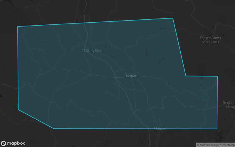 Map of Pickens County, Georgia showing the county boundary and surrounding cities